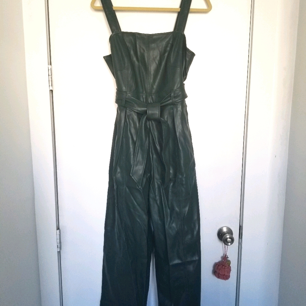 Anthropologie Green Faux Leather Jumpsuit